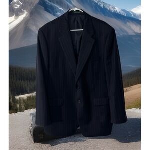 Y2K LAUREN RALPH LAUREN Blazer Men's 46R Navy Pinstripe Wool UNIONMADE IN CANADA